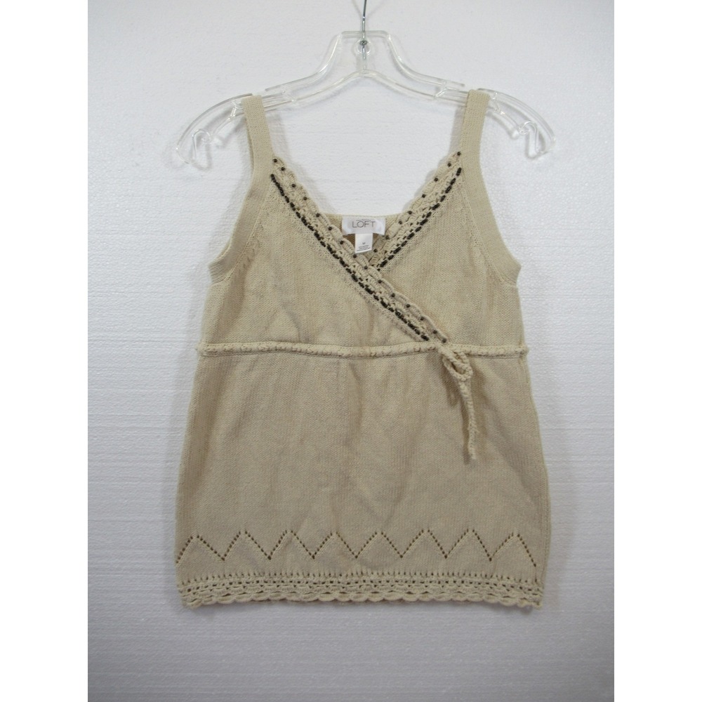 LOFT Beaded Crochet Babydoll Tank Top Women Medium Boho Hippie